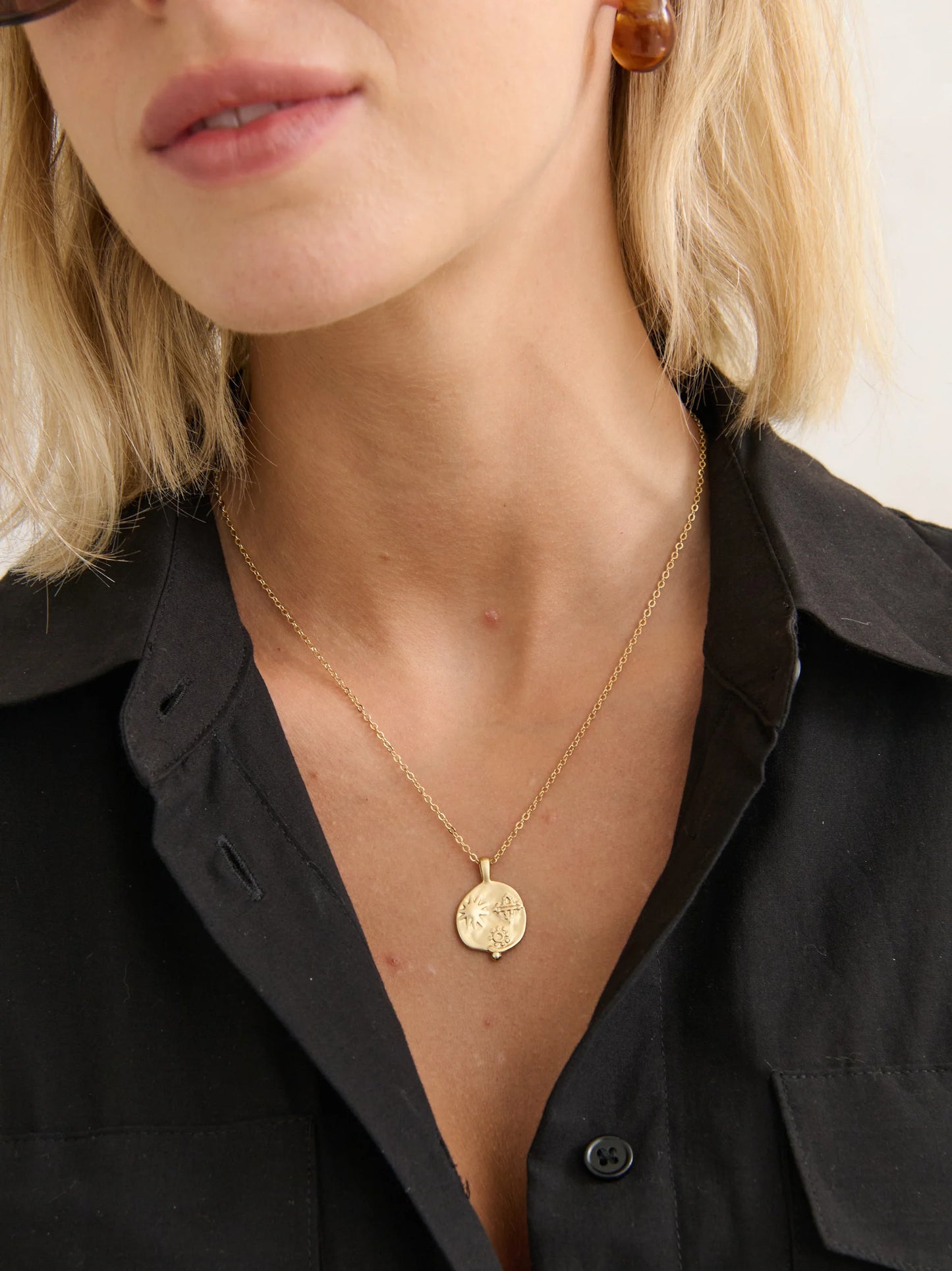 LUSTRE & SAGE: Ocean Coin Charm Matt 18K Gold Plated - Necklace