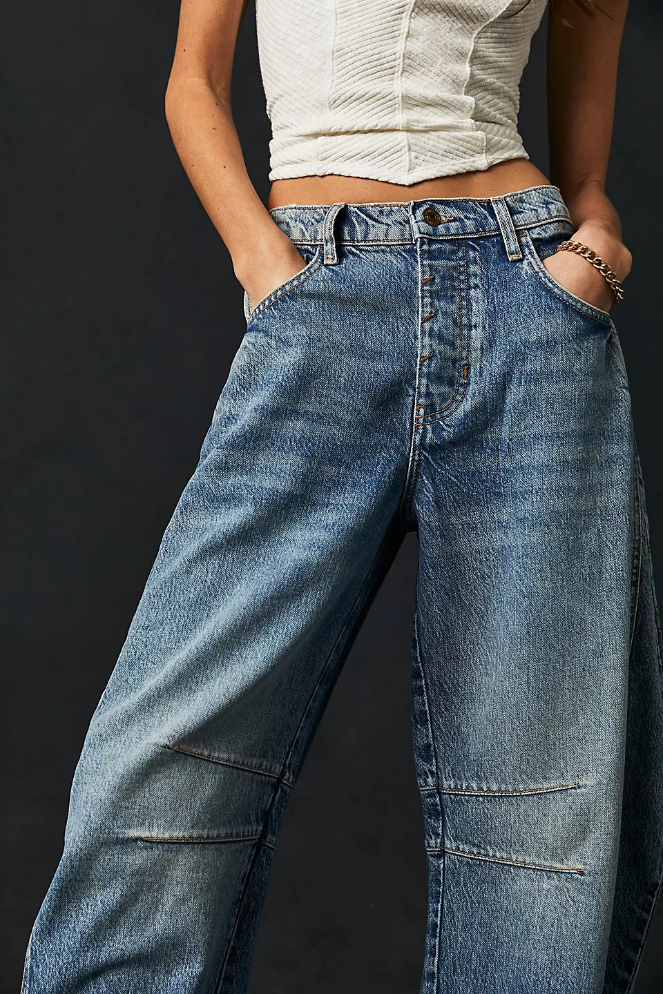 FREE PEOPLE : Good Luck Mid-Rise Barrel Jeans
