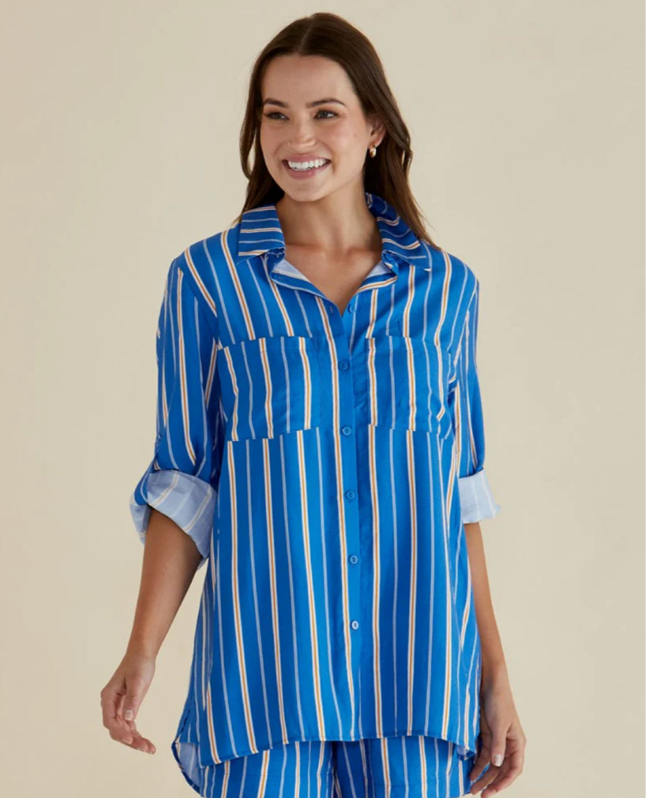 BETTY BASICS : Mills Shirt - Blue Stripe