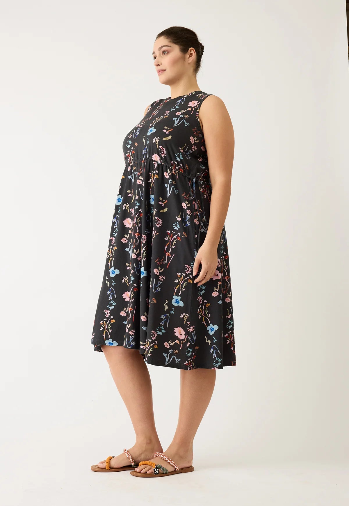 NANCYBIRD : Lidia Tie Dress - Watercolour Charcoal