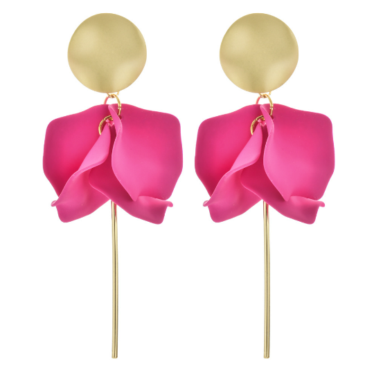 GREENWOOD DESIGNS: Olivia Matte Gold and Hot Pink Flower Petal Dangle - Earrings