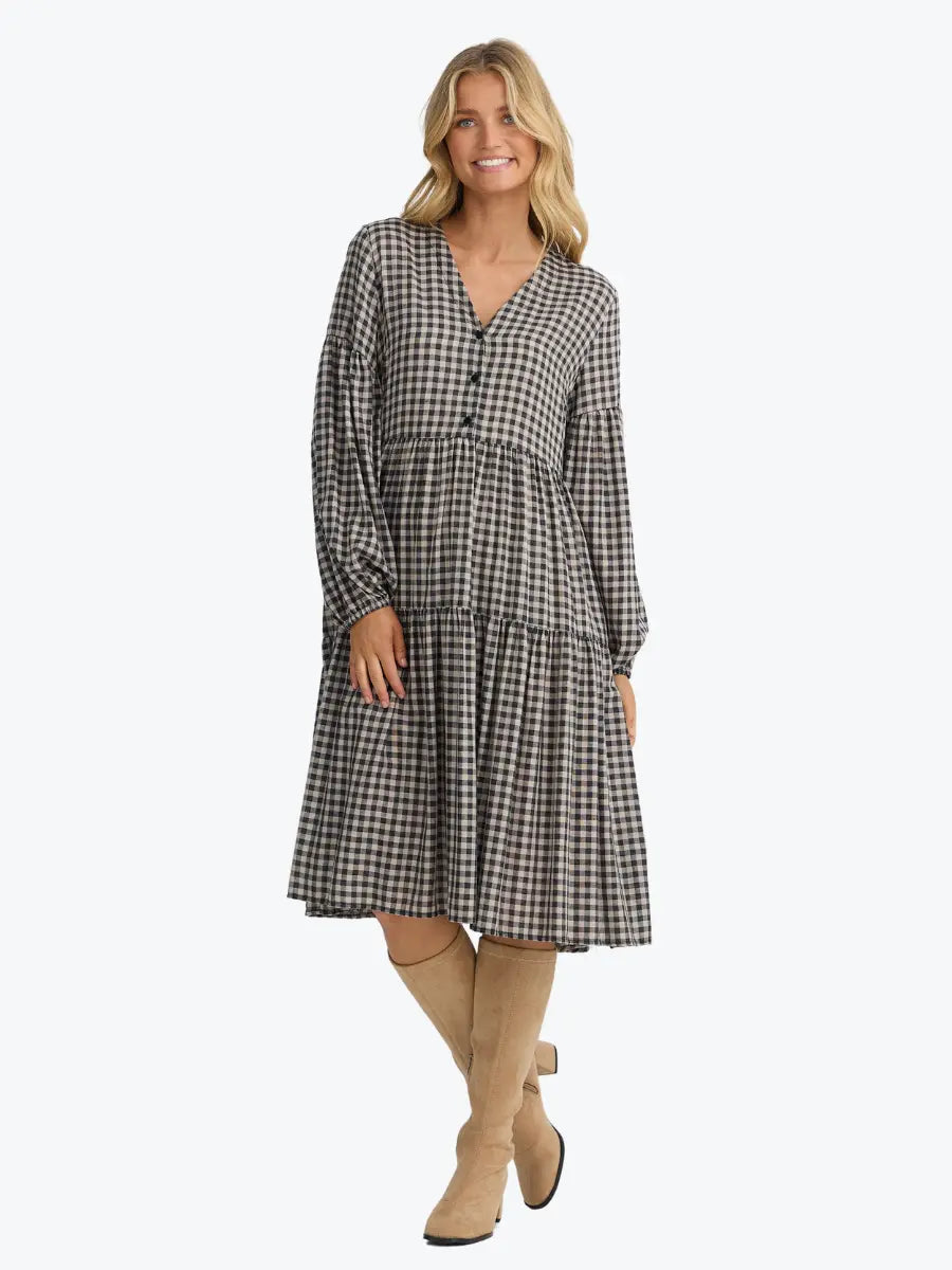 THE SHANTY CORPORATION : Isabella Natural Black Check - Dress