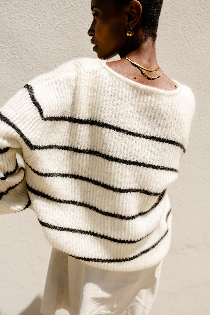 THRD LABEL : Ava Stripe Knit - White