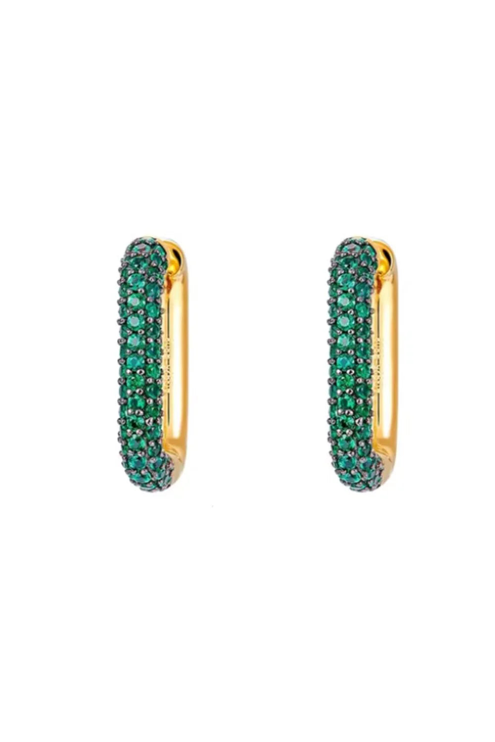 MOSK. MELBOURNE : Square Gold Hoops W/ Emerald Green - Earrings