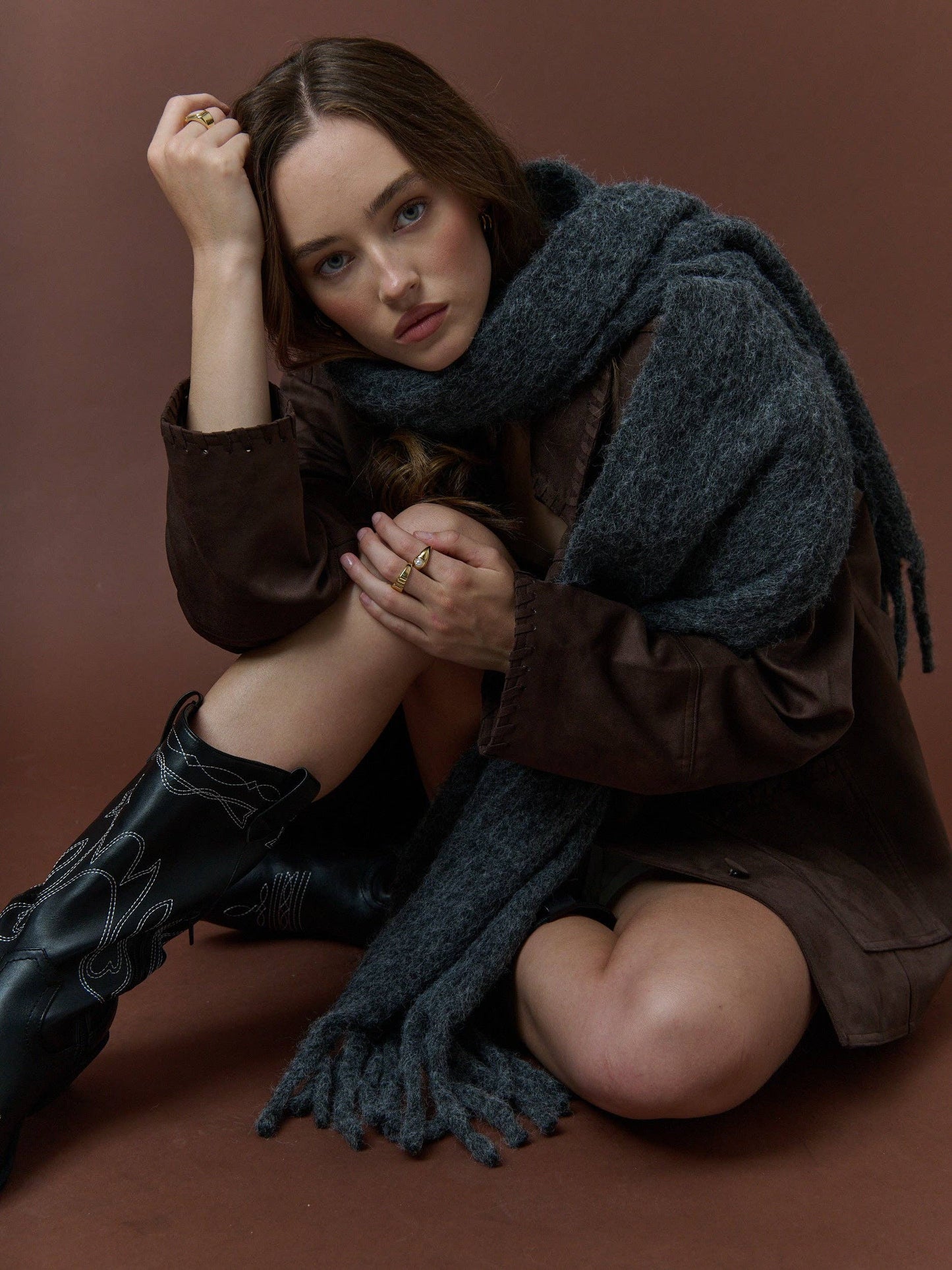 ANGELS WHISPER : Betty Wool Plain Winter Fluffy Scarf - Charcoal
