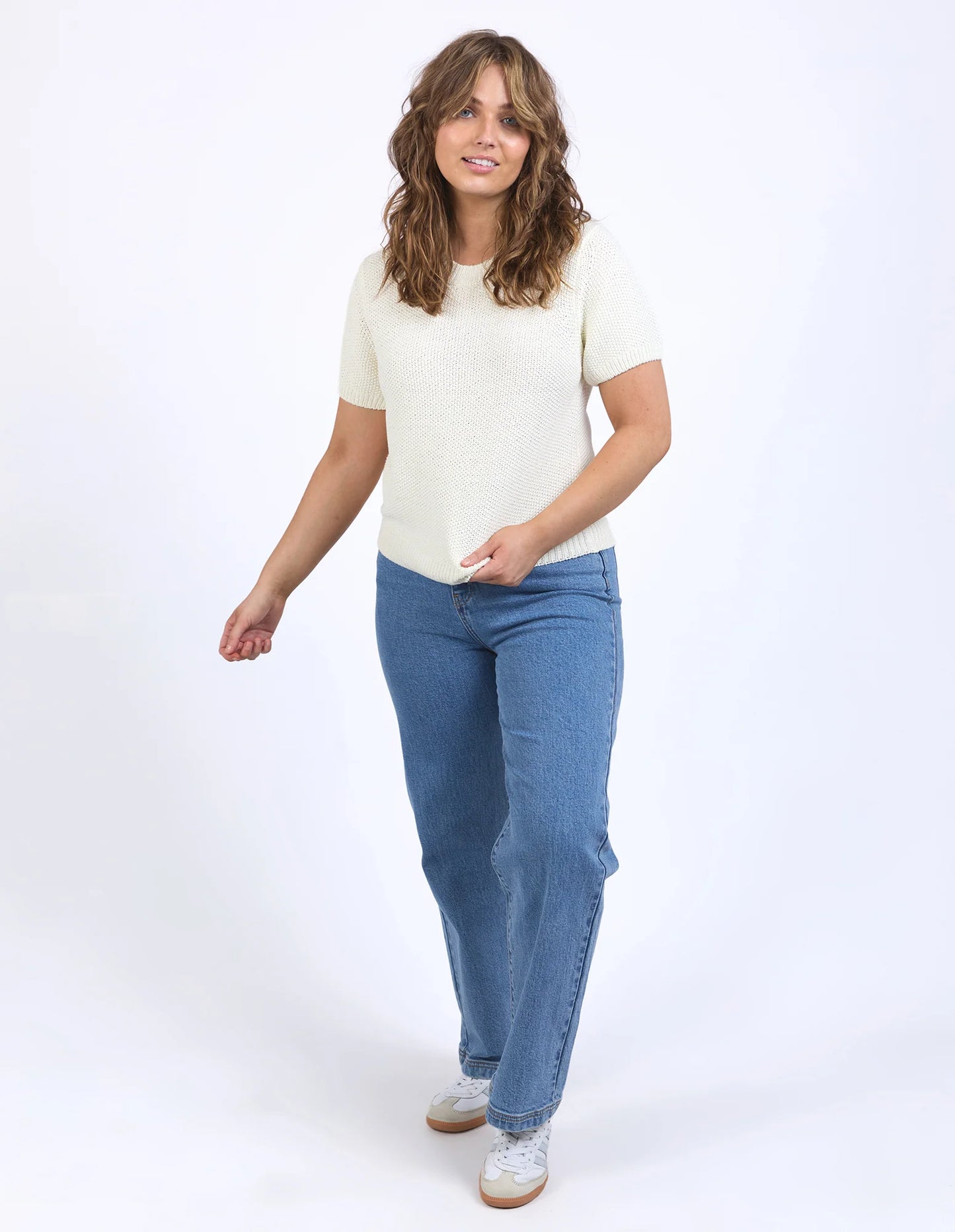 FOXWOOD : Blair Short Sleeve Knit Cream/White - Top