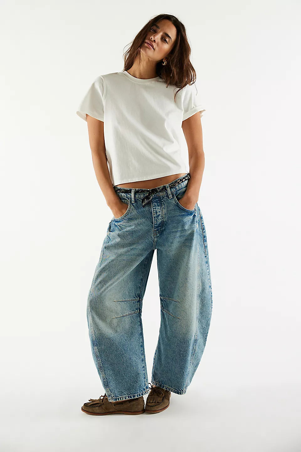 FREE PEOPLE : Good Luck Mid-Rise Barrel Jeans