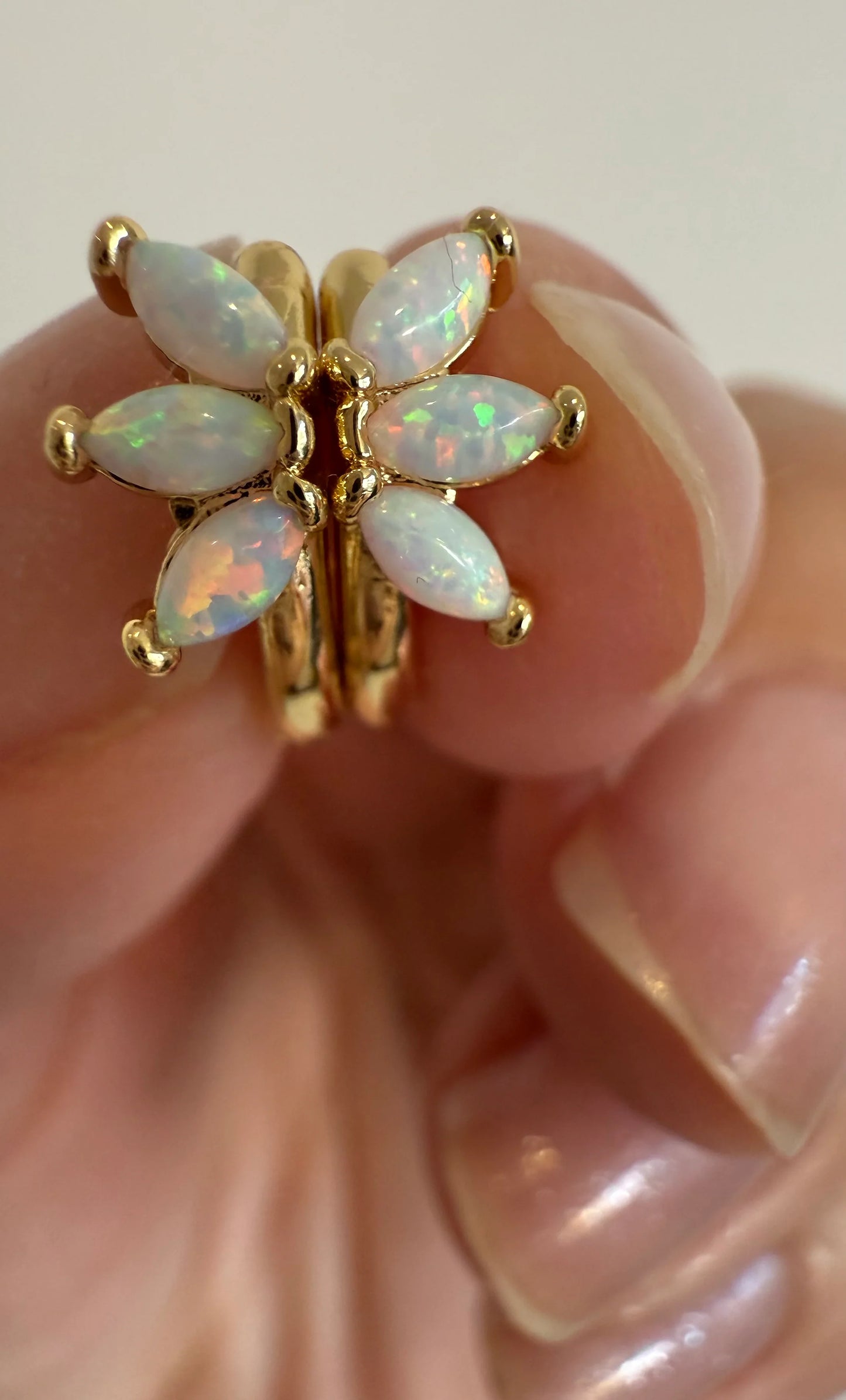 TUNIK : White Opal Lumino Huggie Earrings