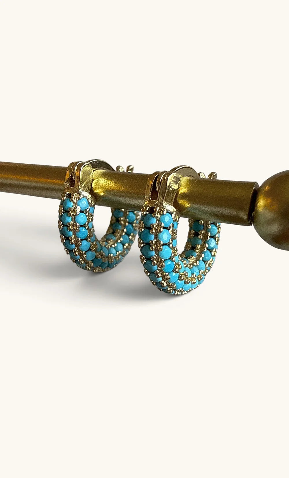 TUNIK : Turquoise Zirconia Stone Dome - Huggie Earrings