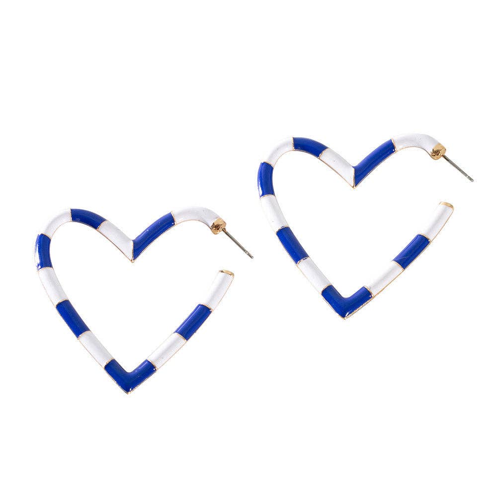 GREENWOOD DESIGNS: Lola Blue and White Enamel Heart Shaped Hoop - Earring