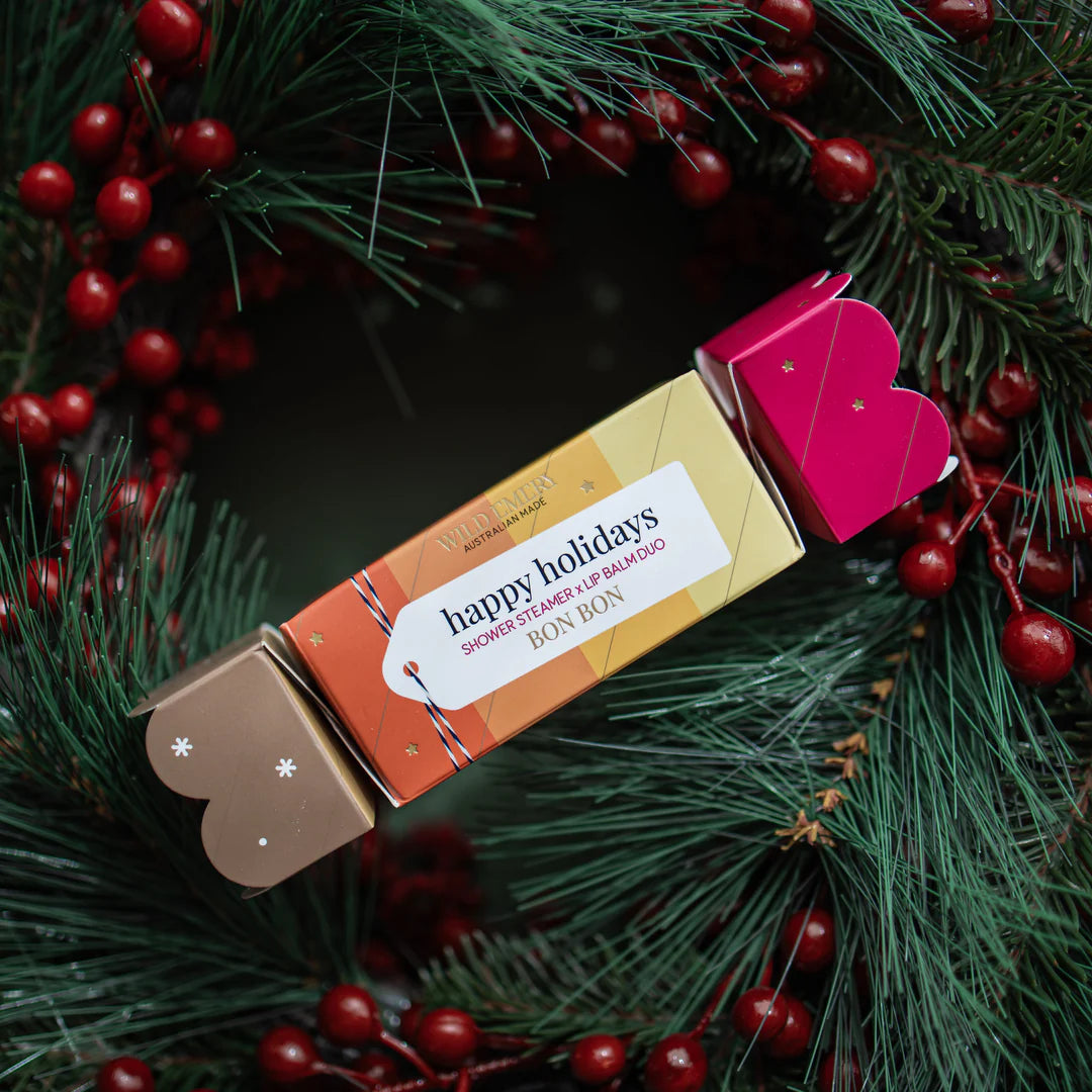 WILD EMERY : Merry Christmas Shower Steamer x Mini Lip Balm Bon Bon - Mandarin x Clove