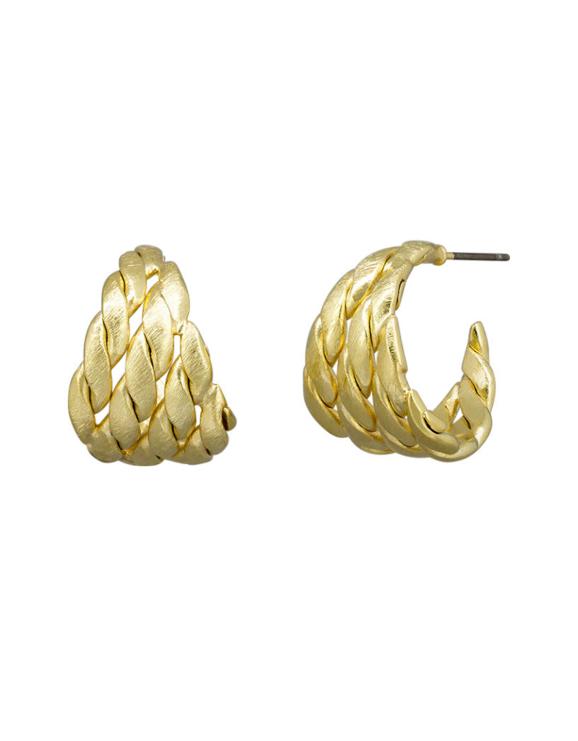 TIGER TREE : Gold Basket Weave Hoops - Earrings