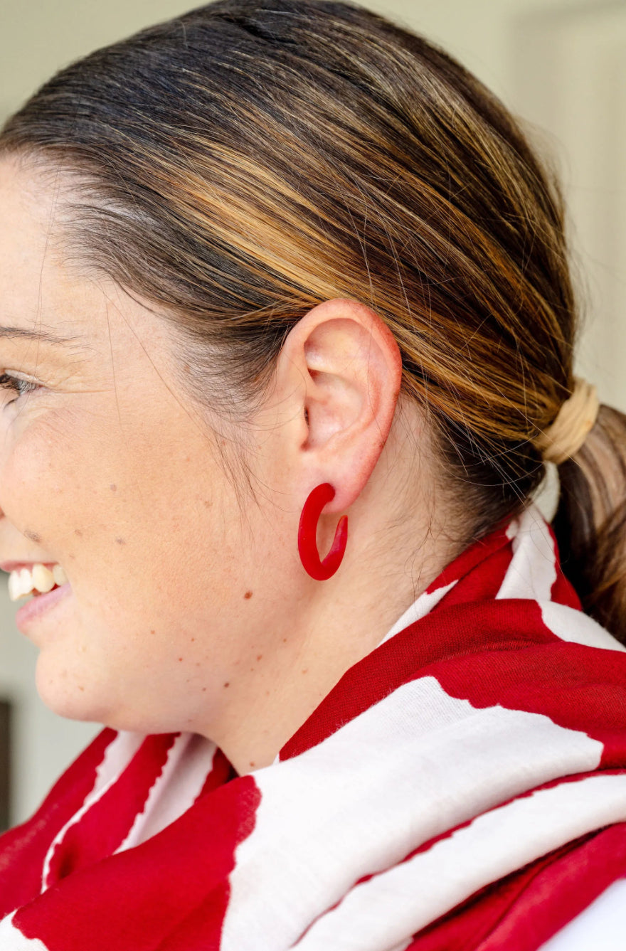 GREENWOOD DESIGNS : Red Resin Hoop - Earrings