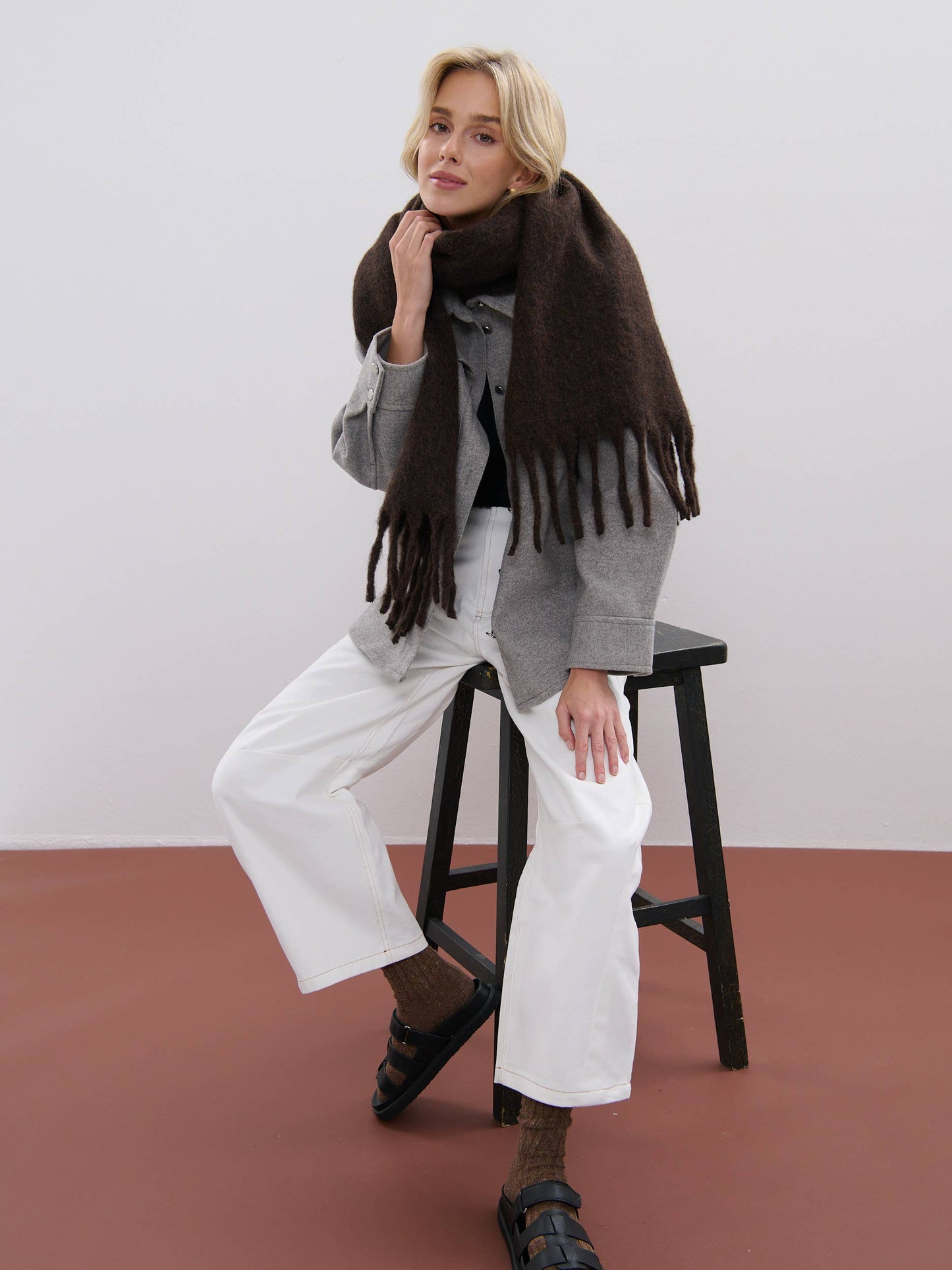 ANGELS WHISPER : Betty Wool Plain Winter Fluffy Scarf - Brown