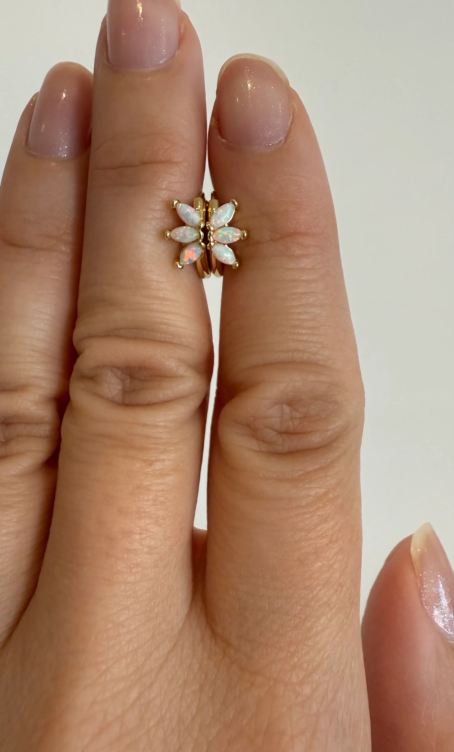 TUNIK : White Opal Lumino Huggie Earrings