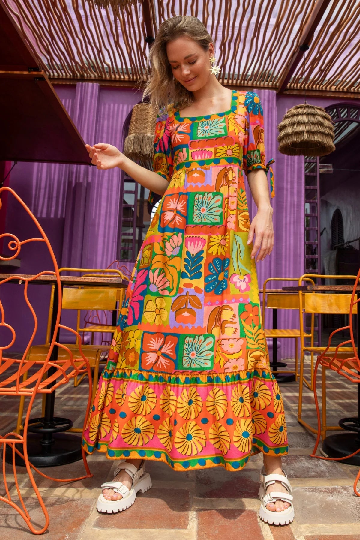 NINE LIVES BAZAAR : Tarot Midi Dress - Rainbow