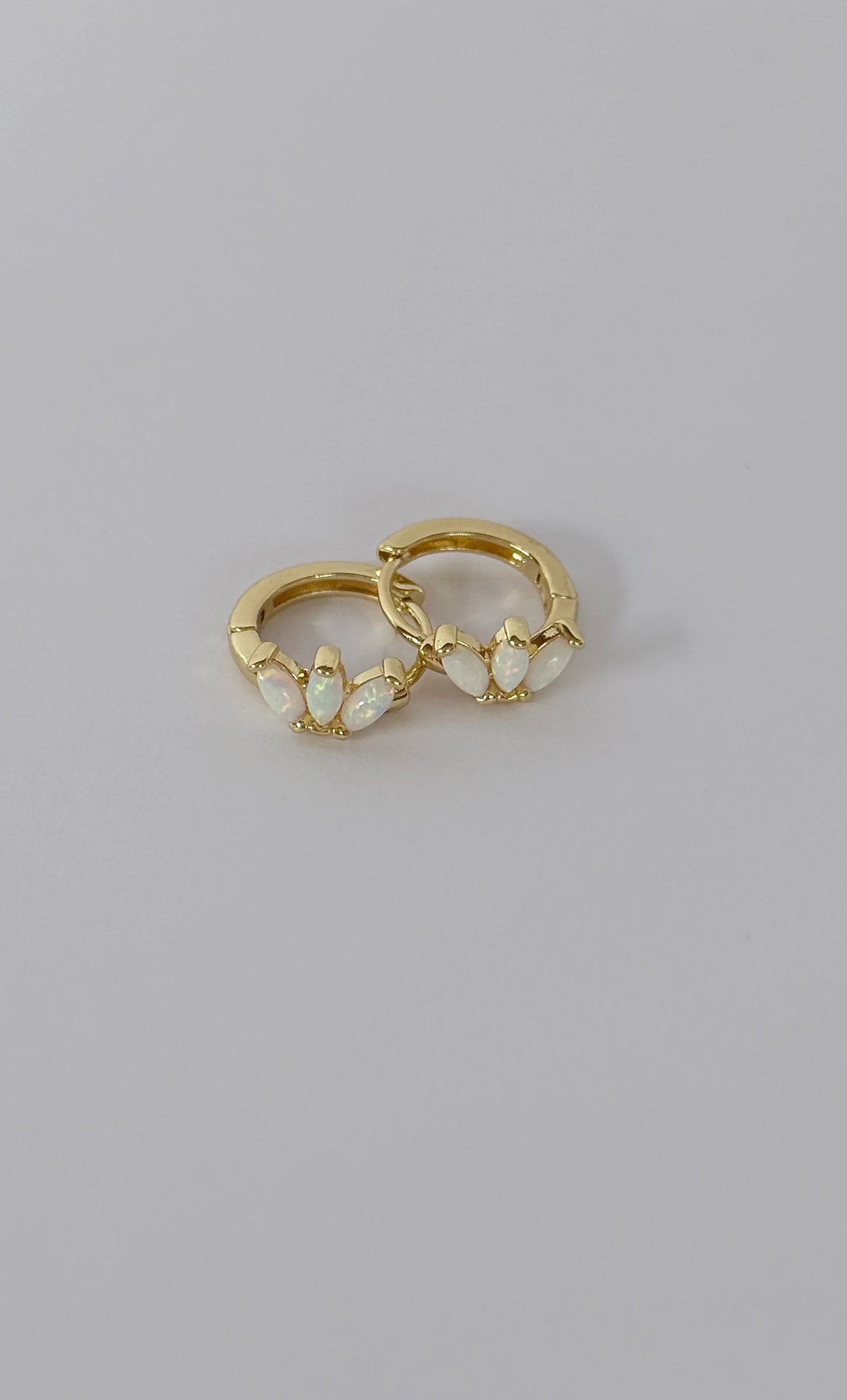 TUNIK : White Opal Lumino Huggie Earrings