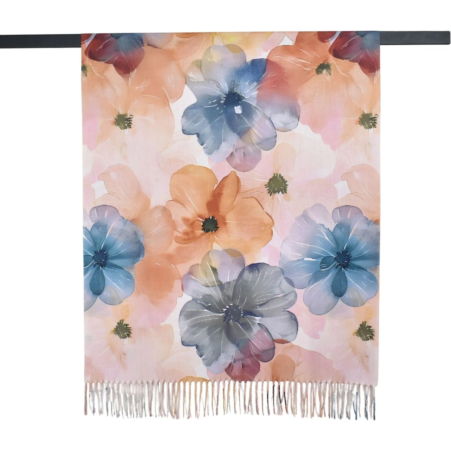TAYLOR HILL : Watercolour Pink Brown Floral Fringed - Scarf