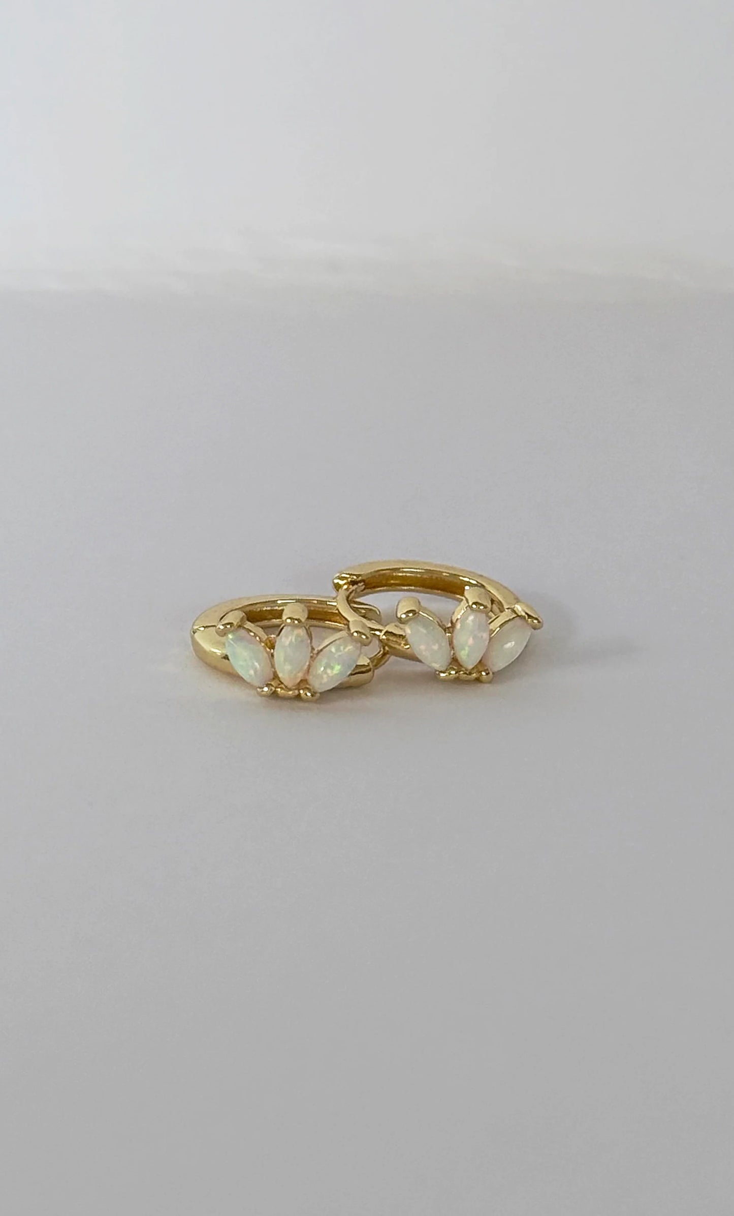 TUNIK : White Opal Lumino Huggie Earrings
