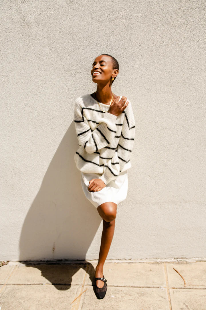 THRD LABEL : Ava Stripe Knit - White