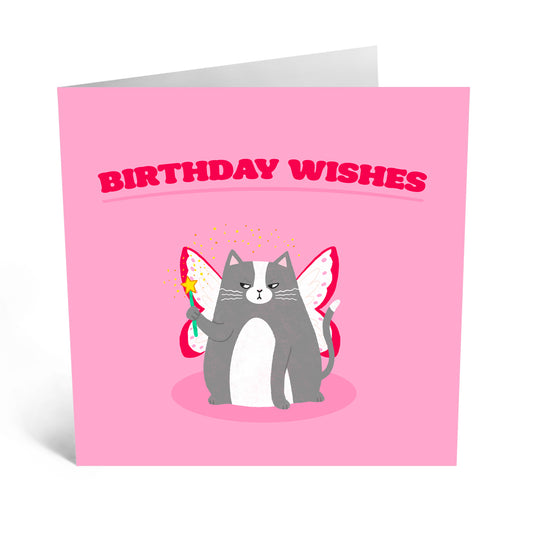 GREETING CARD : Birthday Wishes Pink Cat - Birthday Card
