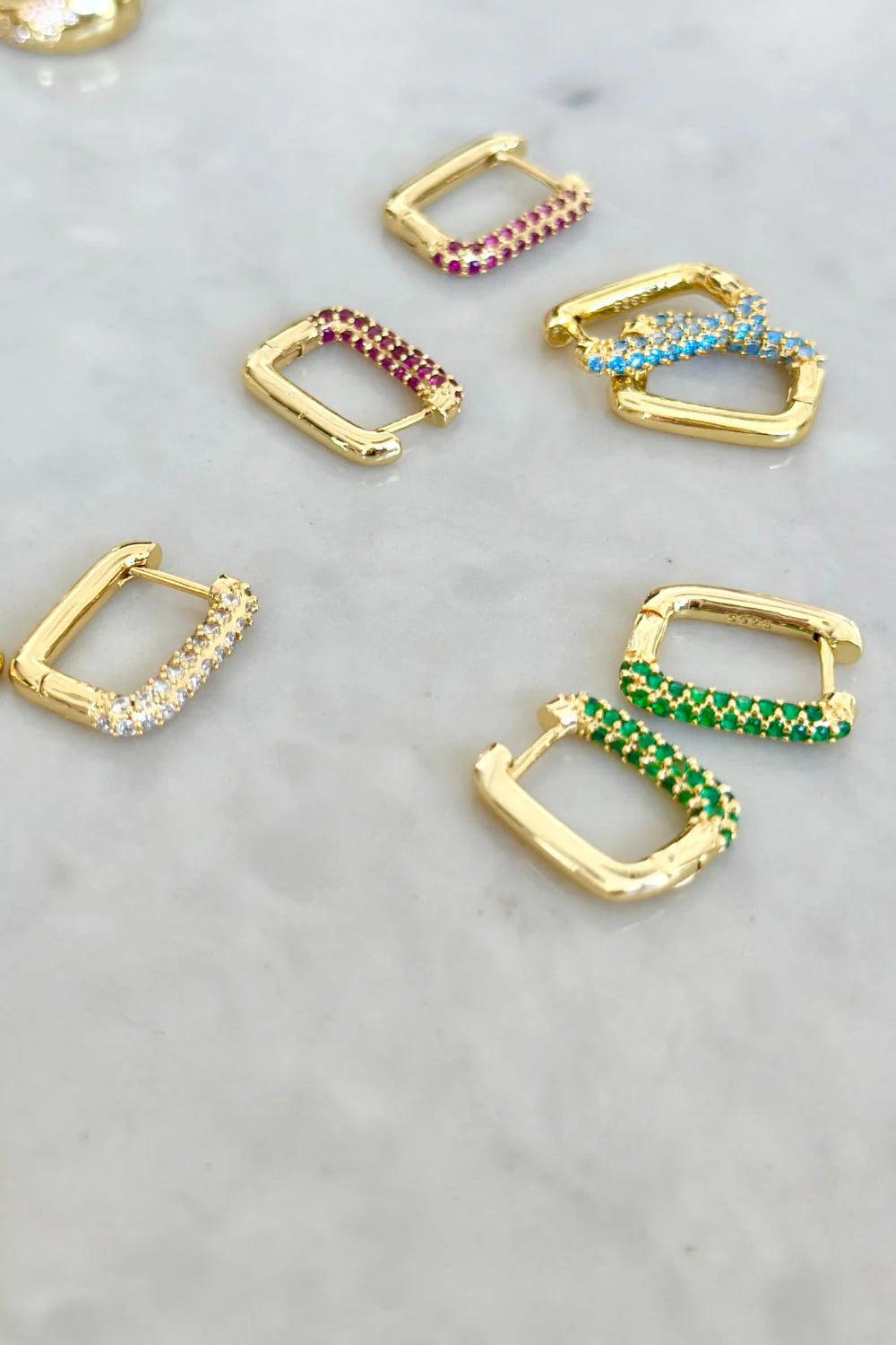 MOSK. MELBOURNE : Square Gold Hoops W/ Emerald Green - Earrings
