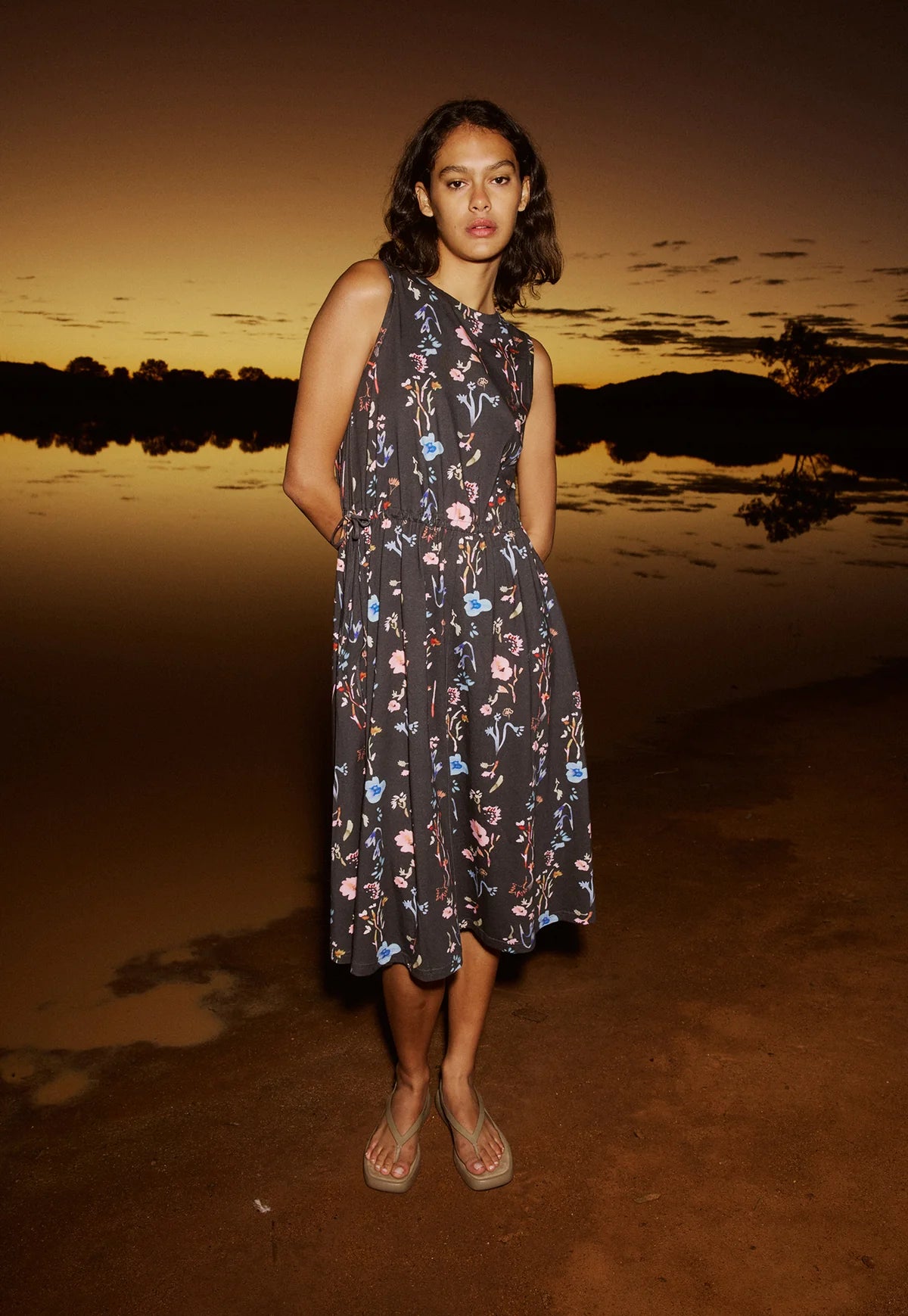 NANCYBIRD : Lidia Tie Dress - Watercolour Charcoal