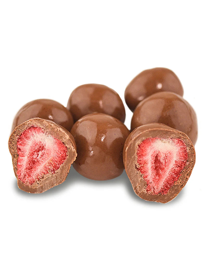 JUST SWEETS: Milk Chocolate Freeze Dried Strawberries- 150 Bag