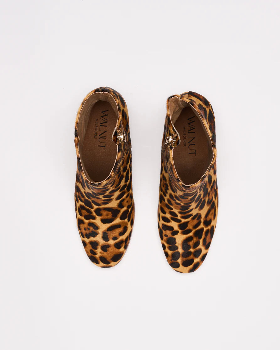 WALNUT : Luna Leather Boot - Tan Leopard