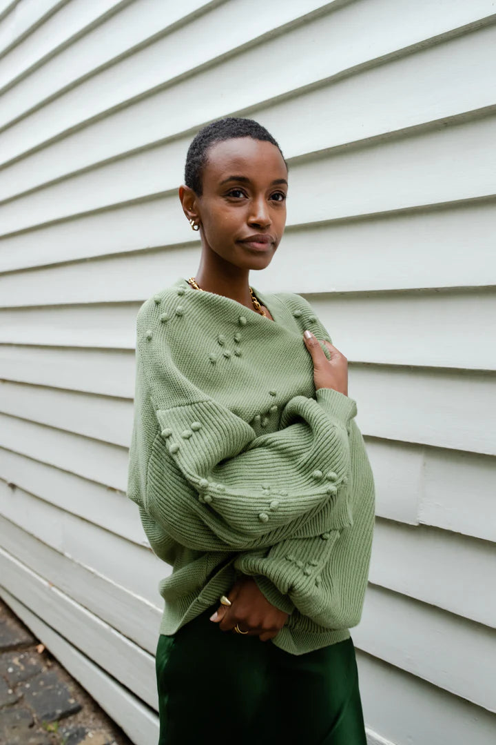 THRD LABEL: Bowie Bobble Knit Sage - Cardigan