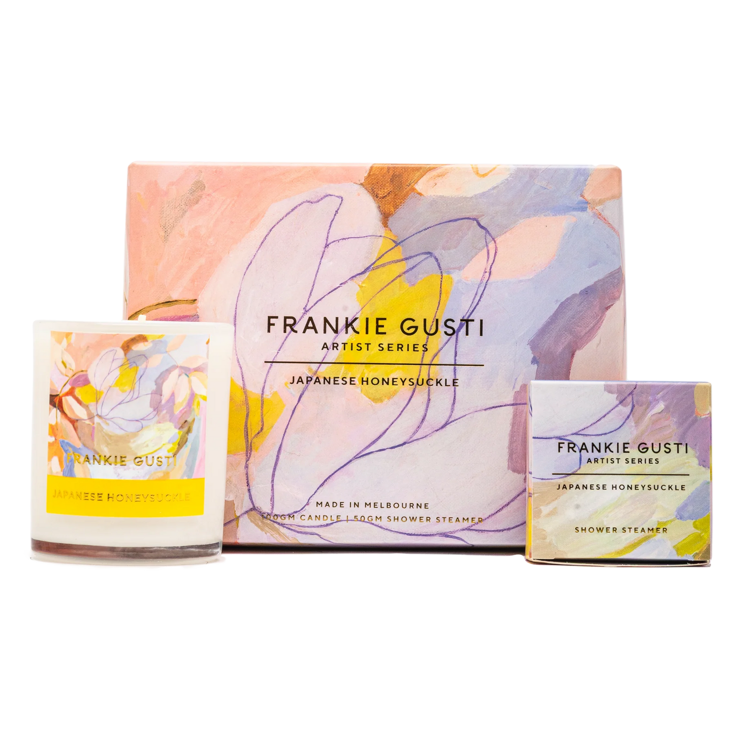 FRANKIE GUSTI : Japanese Honeysuckle Scented - Candle + Shower Steamer Duo