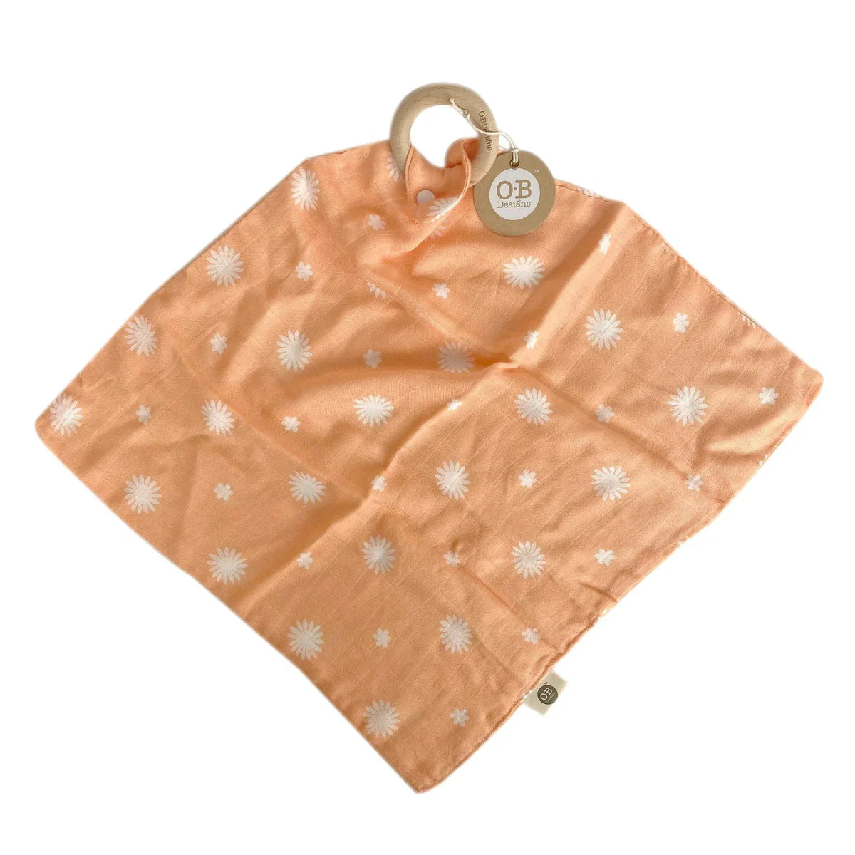 OB DESIGNS : Muslin Security Blanket - Peach Daisy Print