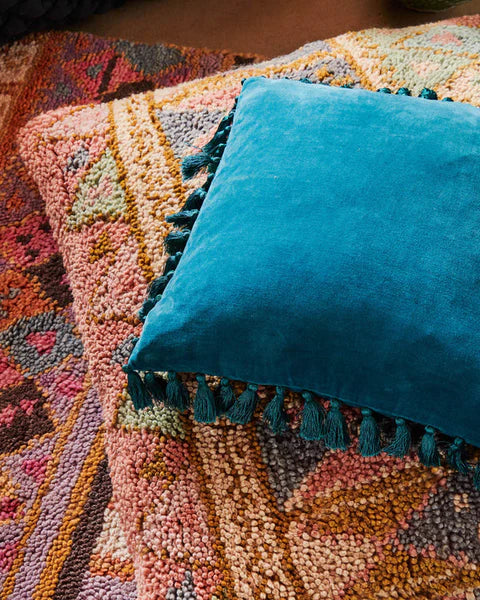 KIP & CO : Cushion - Lagoon Teal Velvet Tassel
