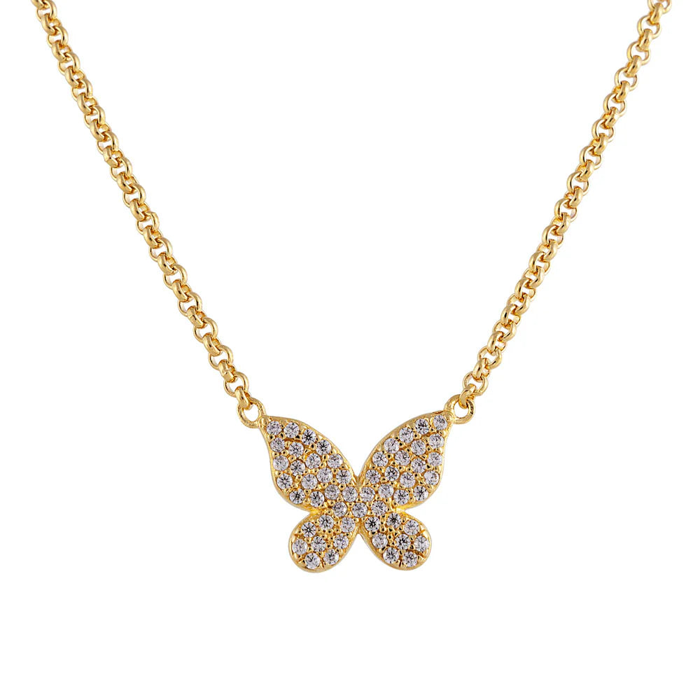 FAIRLEY : Gold Butterfly Pave Necklace