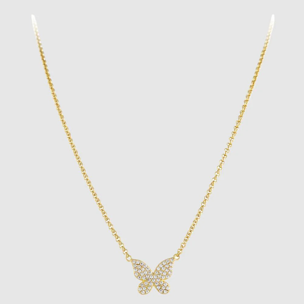 FAIRLEY : Gold Butterfly Pave Necklace