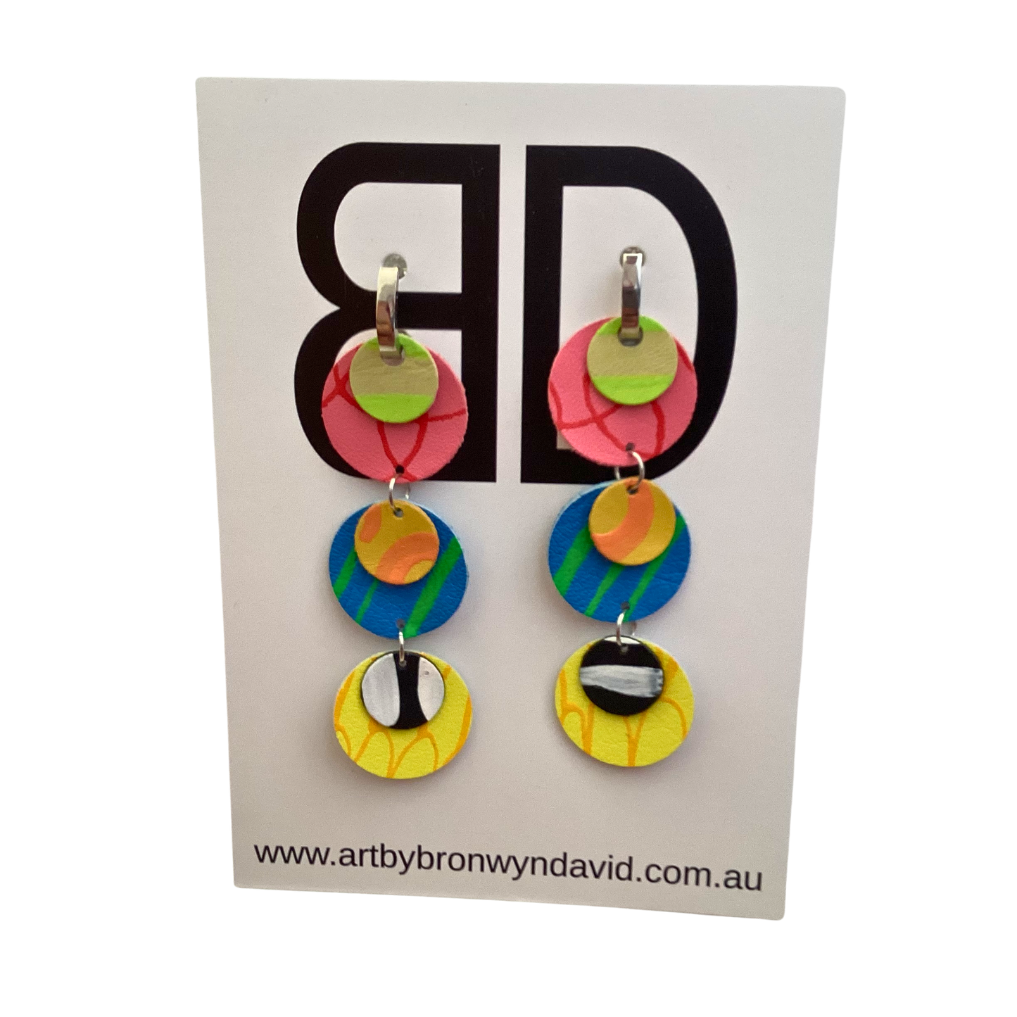 BRONWYN DAVID - Circles Huggies - Handmade Painted Leather Earrings