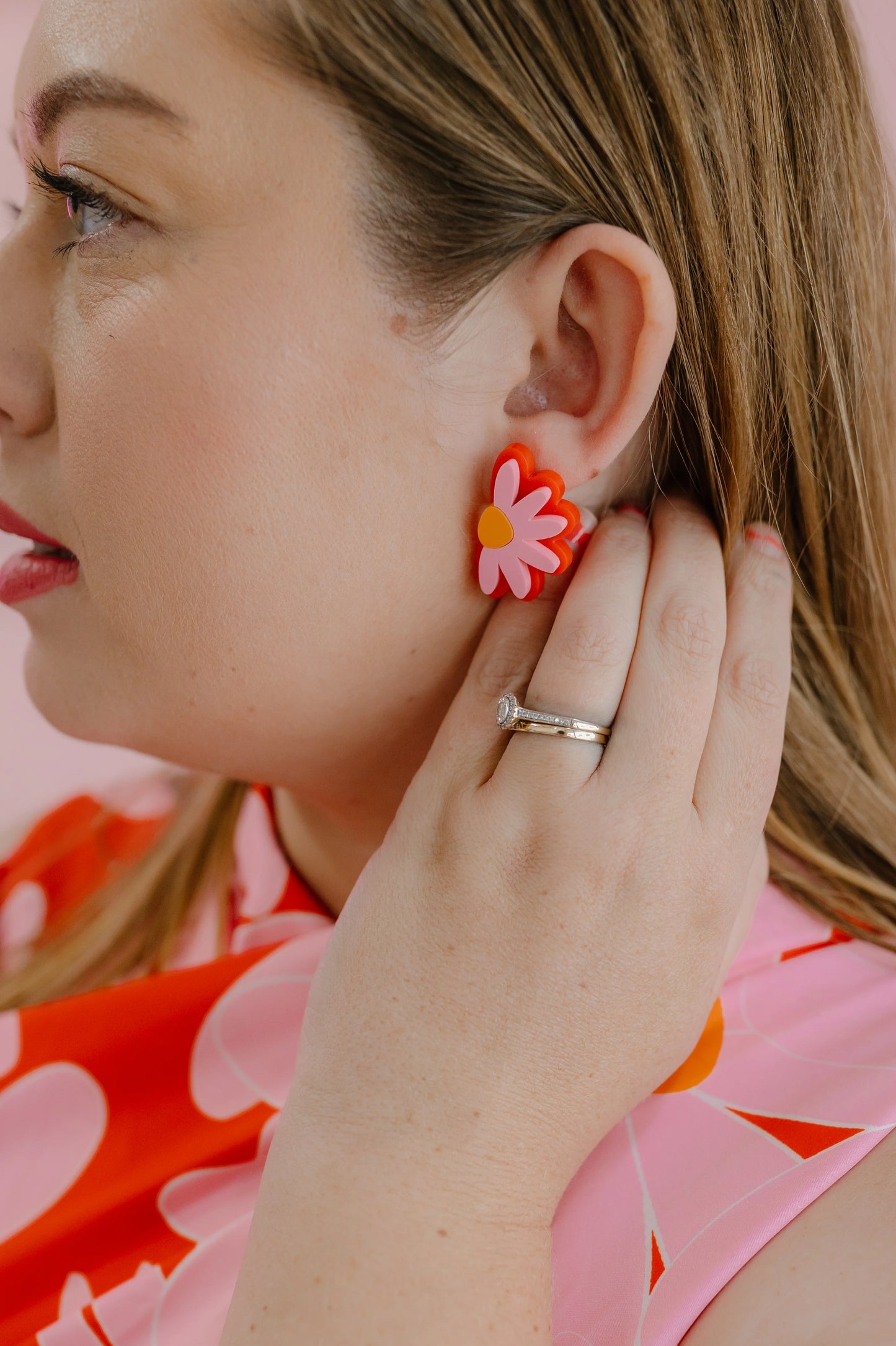 PINK NADE: Ella Statement Red/Orange Clip On - Earrings