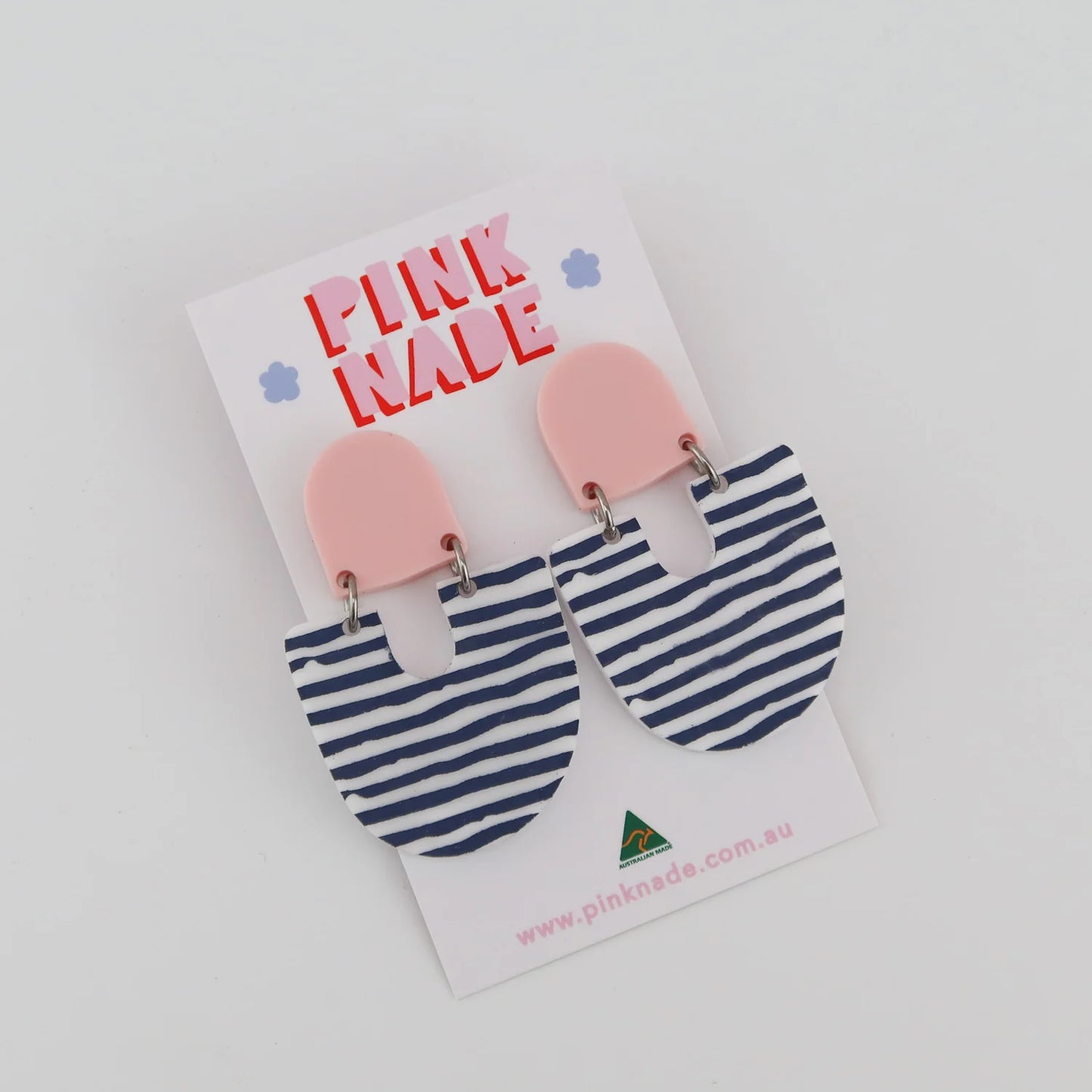 PINK NADE: Moops Pink/Grey Stripe Dangle - Earrings