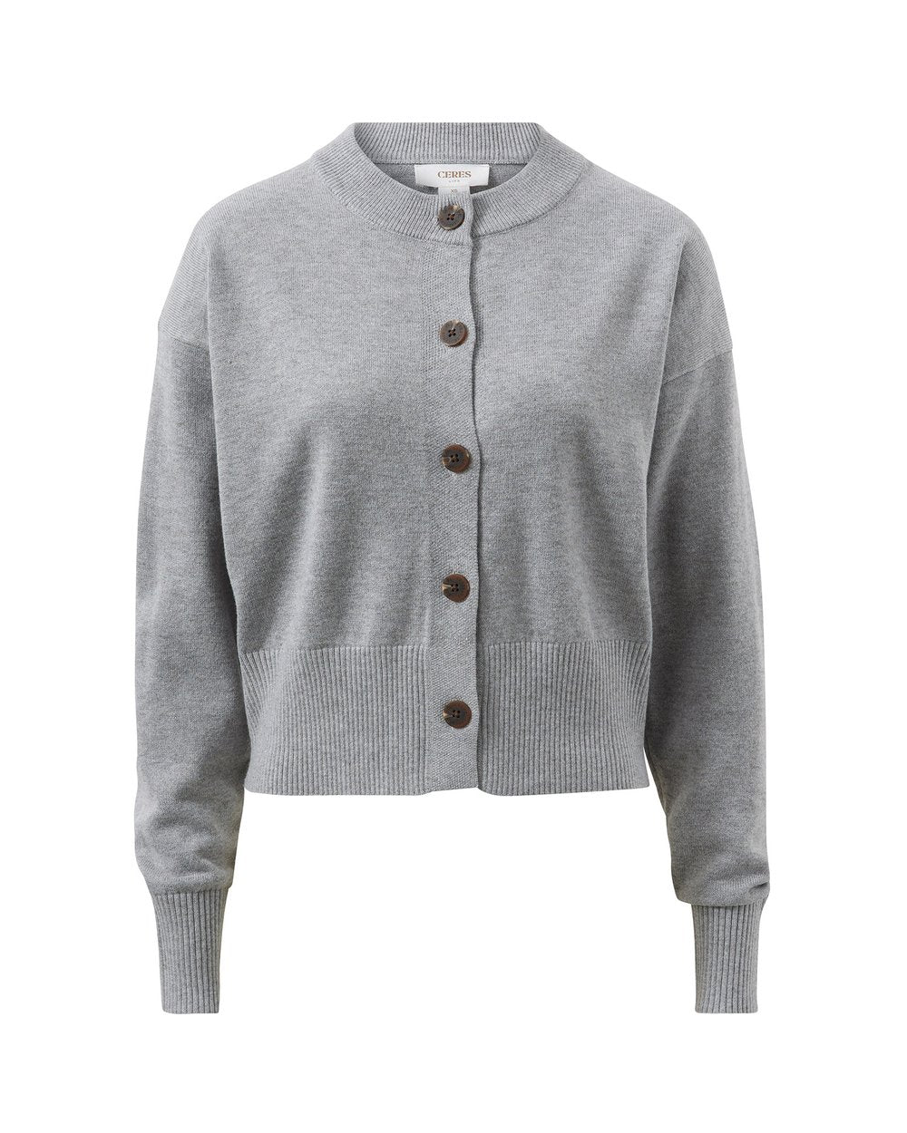 CERES LIFE : Soft Crew Cardi - Grey Marle