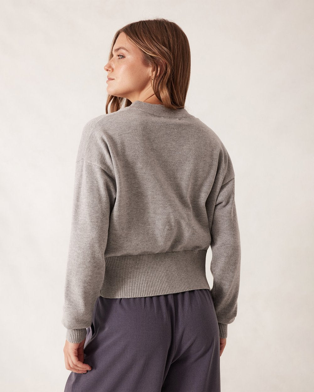 CERES LIFE : Soft Crew Cardi - Grey Marle