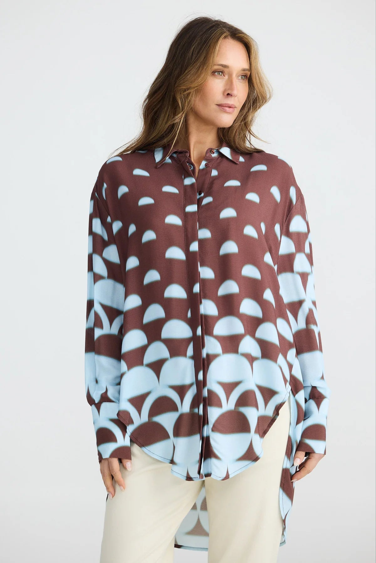 BRAVE+TRUE : Henley Blue Brown Geo - Shirt