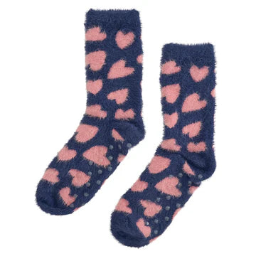 ANNABEL TRENDS: Fuzzy Navy Heart - Bed Socks