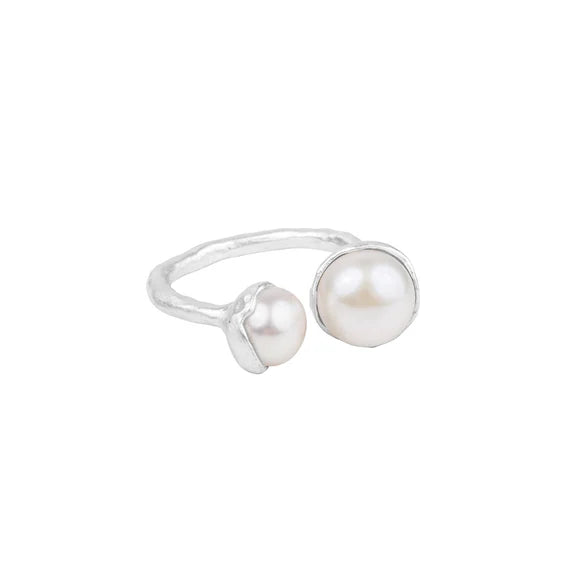 FAIRLEY : Double Pearl Ring - Silver