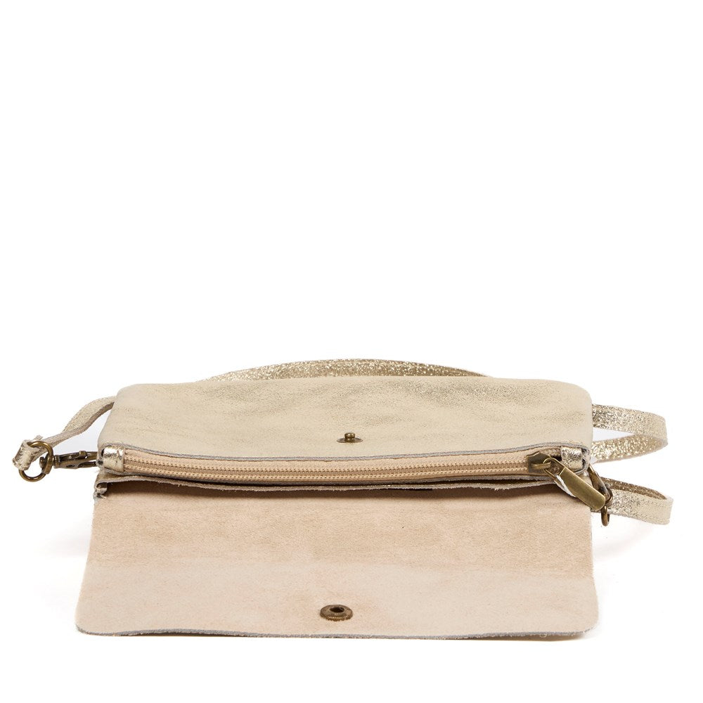 MAISON FANLI : Metallic Champagne - Cross Body Clutch