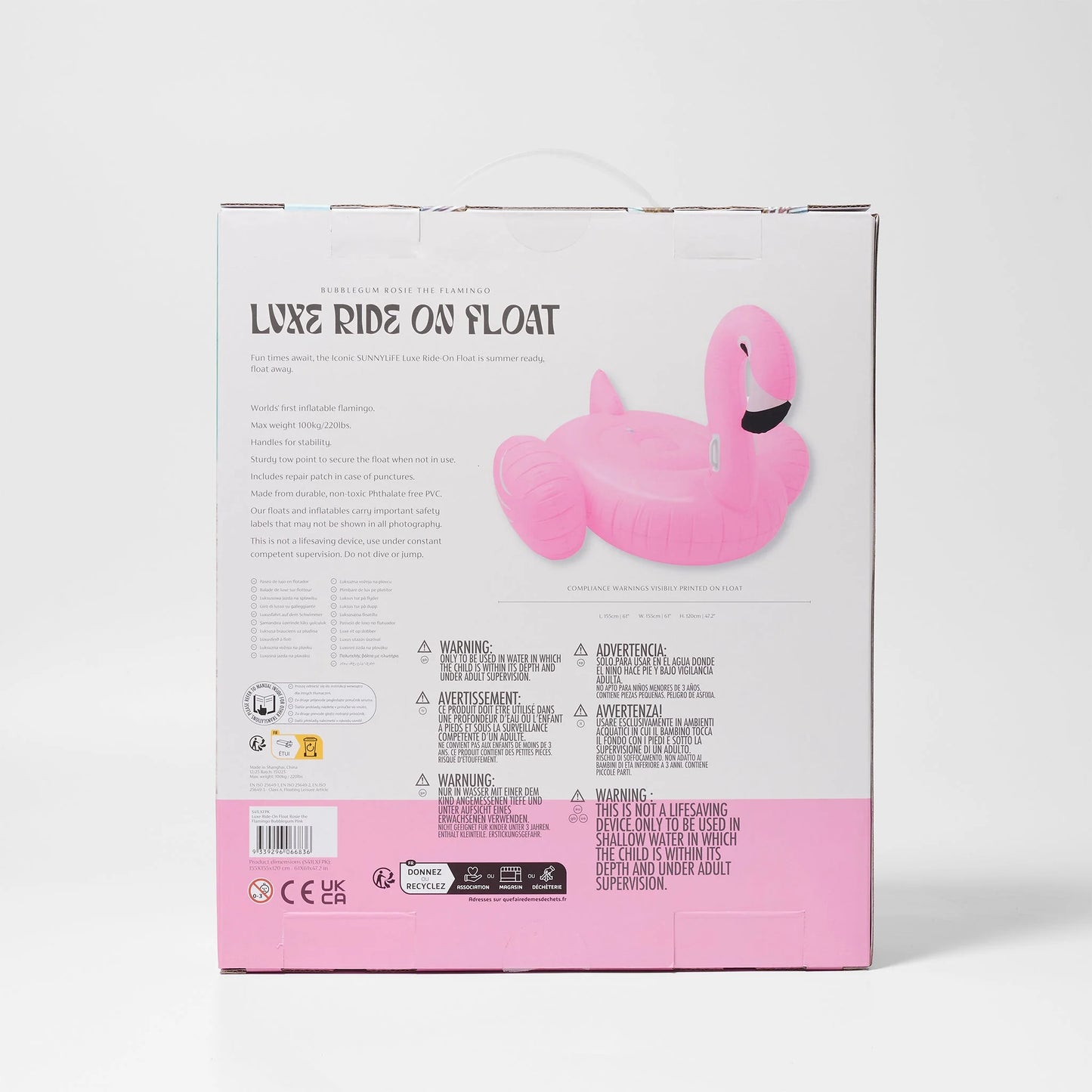 SUNNYLIFE : Luxe Ride-On Float - Rosie the Flamingo, Bubblegum Pink