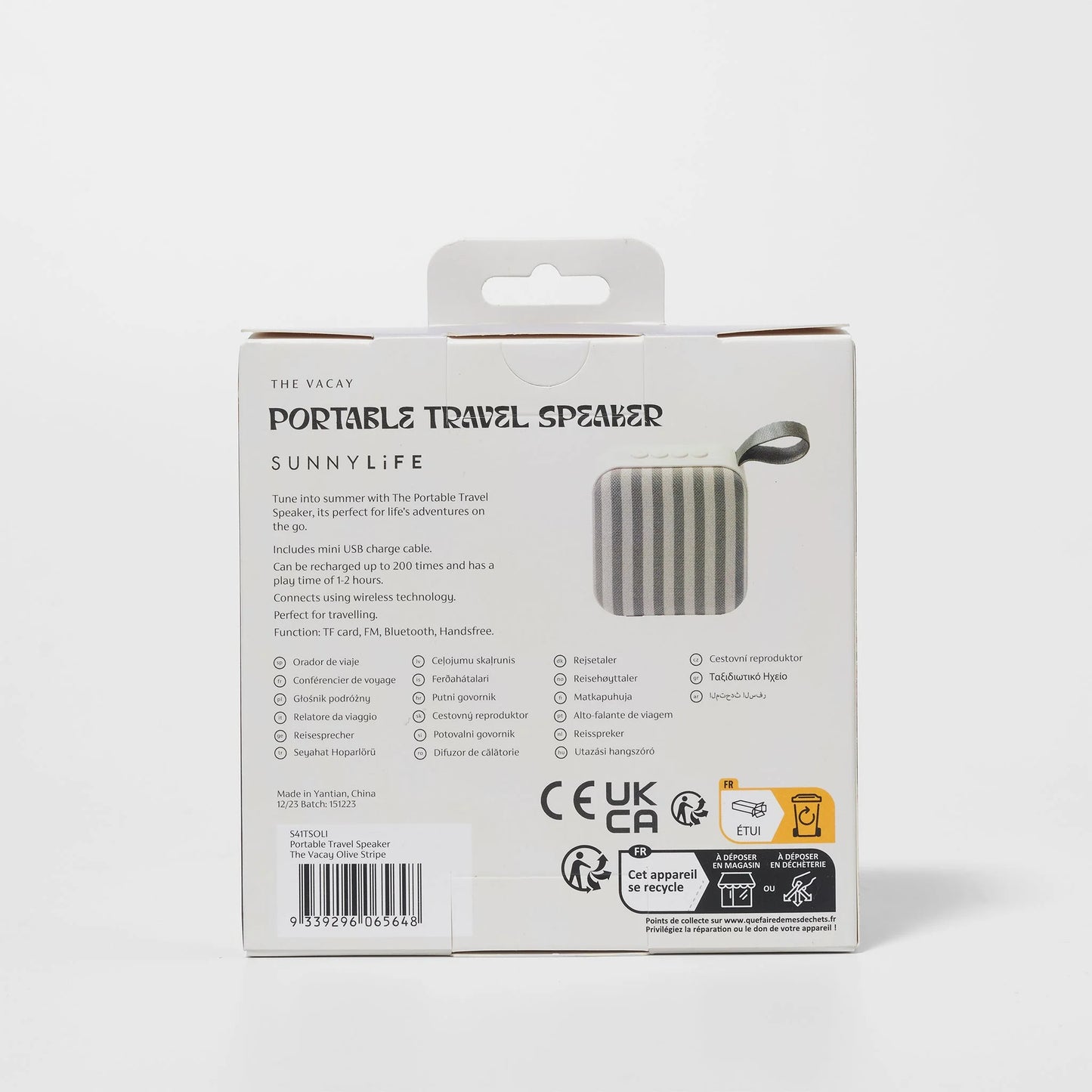 SUNNYLIFE : Portable Travel Speaker - The Vacay Olive Stripe