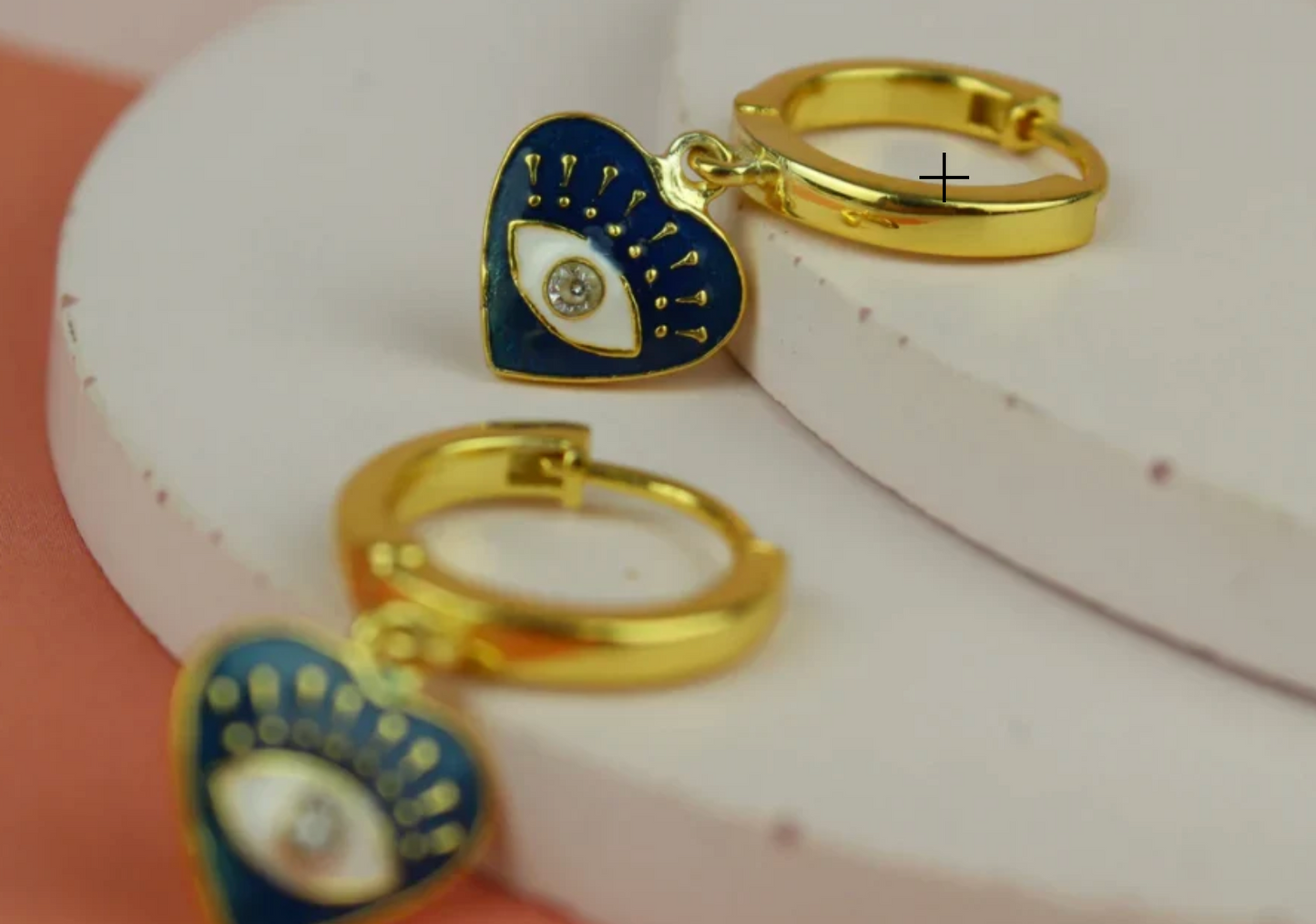 MY DORIS - Eye Heart Enamel Hoop Earrings - Blue