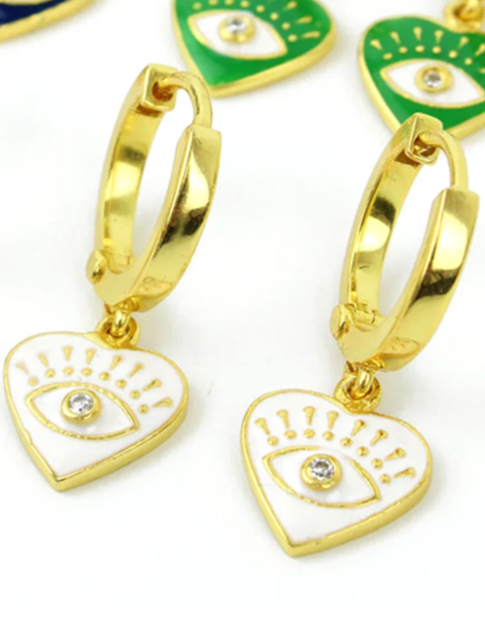 MY DORIS - Eye Heart Enamel Hoop Earrings -White