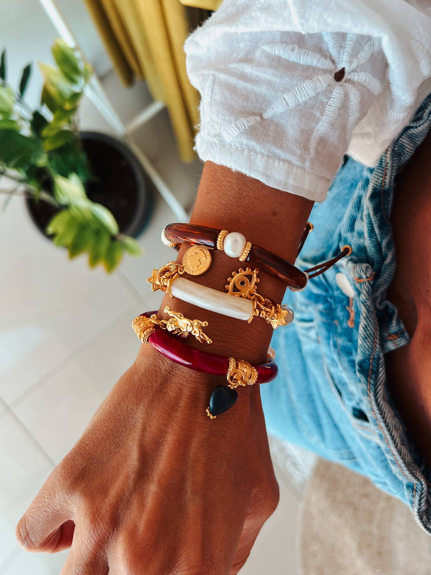 GOUPI : Red and Gold Charm Beaded Bracelets