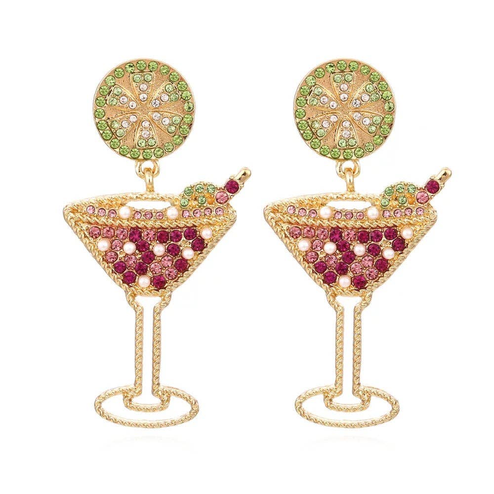GREENWOOD DESIGNS: Pink and Green Crystal Martini Shaped - Earrings